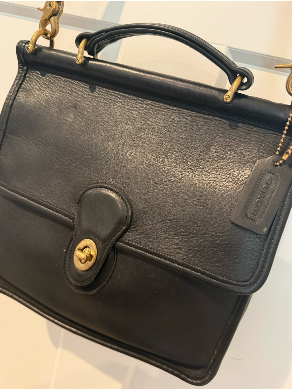 Coach vintage Willis bag. Black Leather Top Handle Satchel with Gold Hardware